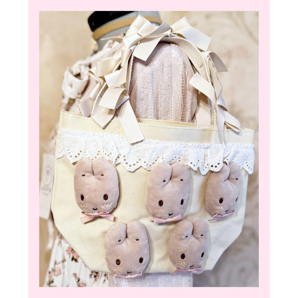 merry jenny x Marroncream Sanrio Ribbon Handle Plush Face Mini Tote Bag Purse